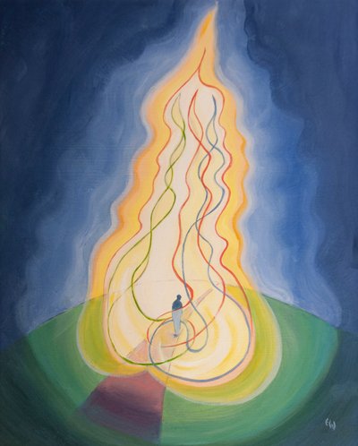 Je-li naše vůle přizpůsobena vůli Boží, pak jsme zahaleni do jeho trojiční lásky, 2001 (olej na palubě) od Elizabeth Wang