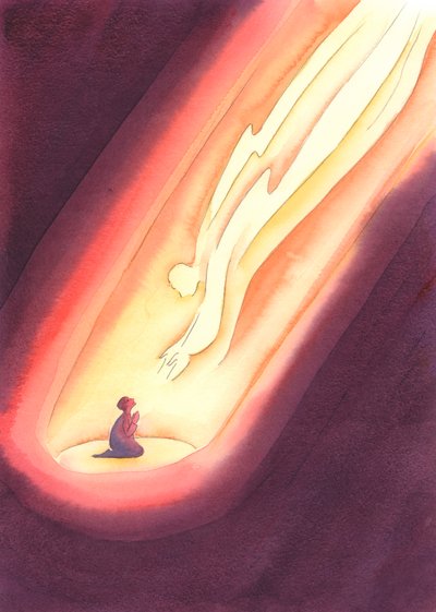 Pokud se modlíme s vírou, s poctivostí a důvěrou dítěte, Bůh k nám vždy sahá, i když jeho přítomnost necítíme. , 2004 (bez papíru) od Elizabeth Wang