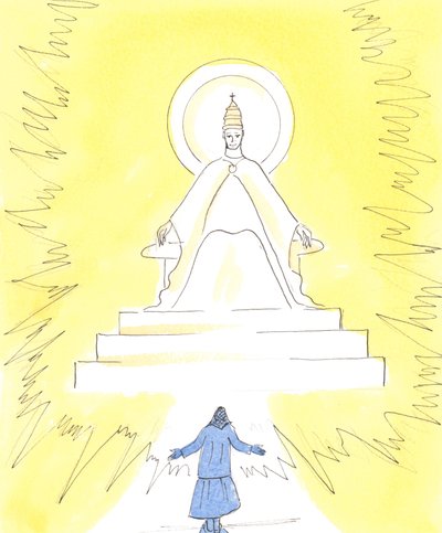 Ve víře můžeme vidět planoucí světlo, vysoko v kostele nad svatyní, 2004 (bez papíru na papíře) od Elizabeth Wang
