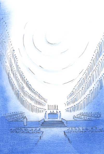 V katedrále, na mši k vysvěcení, Otec zjevil něco ze svého majestátu a slávy, uprostřed svatých, 2003 (bez papíru) od Elizabeth Wang