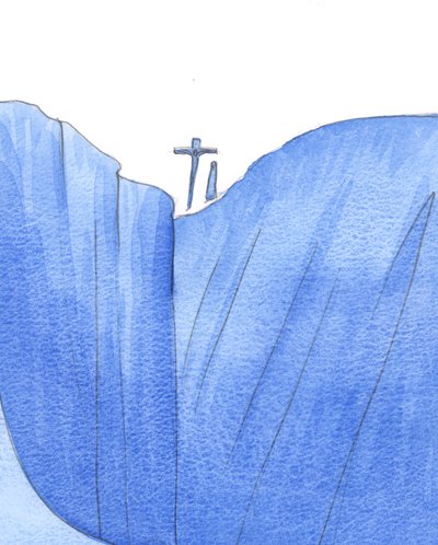 Bylo to, jako by Kristus a naše Paní byli spolu na okraji světa, když zemřel, aby zachránil hříšníky z propasti, 2002 (w/c na papíře) od Elizabeth Wang