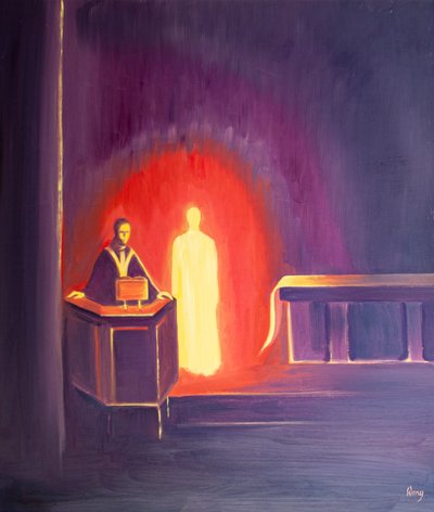 Ježíš Kristus je s námi přítomen, když se čte Písmo, 2000 (olej na palubě) od Elizabeth Wang