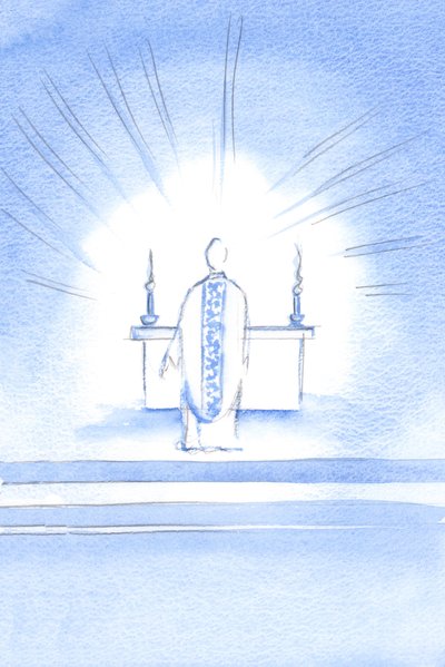 Na svátek Navštívení se zjevil Kristus se zlatým ornátem na počest Jeho Svaté Matky Marie, 2002 (bez papíru) od Elizabeth Wang