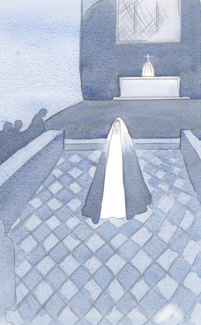 Ona, která je čistá jako Kristus, stála mezi těmito dominikánskými mnichy v Oxfordu, kteří žijí pro Jejího Syna, vázáni svými trojitými sliby, 2000 (bez papíru) od Elizabeth Wang