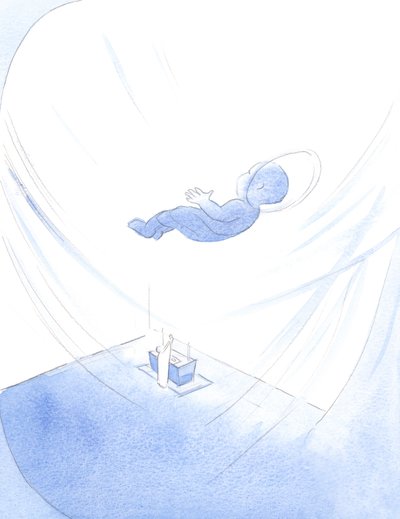 Kristus-Dítě se obětovalo Otci při půlnoční mši o Vánocích, láskyplně obětovalo svůj život pro Otcovu slávu., 2001 (w/c na papíře) od Elizabeth Wang
