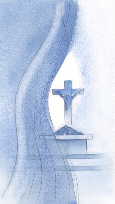 Duch svatý proráží oponu při mši svaté a zjevuje nám tajemství Kristova utrpení., 2000 (bez papíru) od Elizabeth Wang