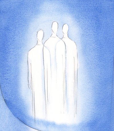 Nejsvětější Trojice, jeden Bůh, tři Osoby, žije v duši křesťana v oslnivé nádheře, 2002 (bez papíru) od Elizabeth Wang
