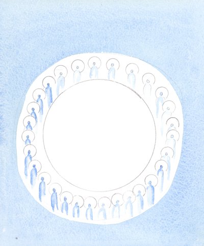 Tři Božské Osoby jsou sjednoceny a aktivní v jednotě Božství, jako by kroužily v neustálém společenství, 2003 (bez papíru) od Elizabeth Wang