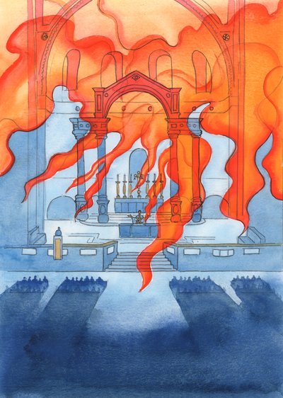 Kostel nebo katedrála, ve které se katolíci modlí, spočívá v Boží péči, 2003 (bez papíru) od Elizabeth Wang
