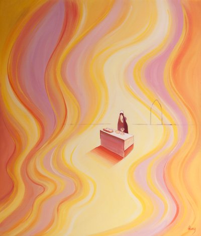 Kristova sláva ve mši je jako oheň, který osvětluje svatyni, 2001 (olej na palubě) od Elizabeth Wang