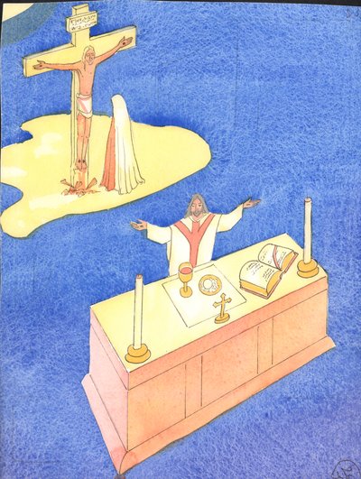 Skrze eucharistii, která byla ustanovena při Poslední večeři, je oběť Kalvárie znovu představena v každé generaci, 2001 (bez papíru) od Elizabeth Wang