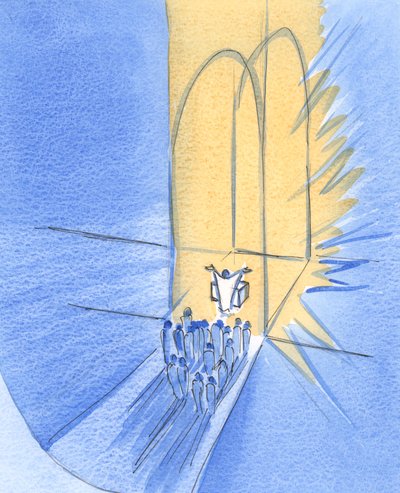 Nás, kteří stojíme před oltářem, zde shromáždil sám Bůh. Žijeme v Jeho slavném přátelství, Kristu uprostřed nás, 2002 (bez papíru) od Elizabeth Wang