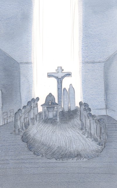 Když se zúčastníme a nabídneme jednu, úctu vzbuzující oběť, najdeme Kalvárii, zde u oltáře., 2001 (bez papíru) od Elizabeth Wang