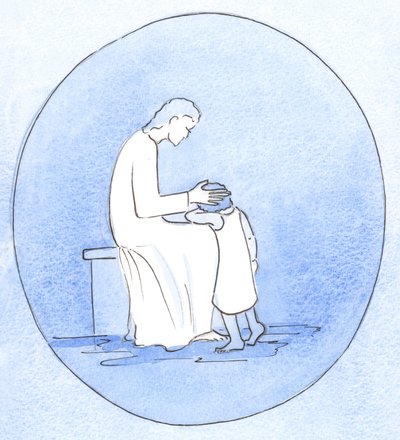Když činíme pokání ze svých hříchů, Ježíš Kristus na nás pohlíží s něhou, jako když matka objímá své dítě, 2001 (bez papíru) od Elizabeth Wang
