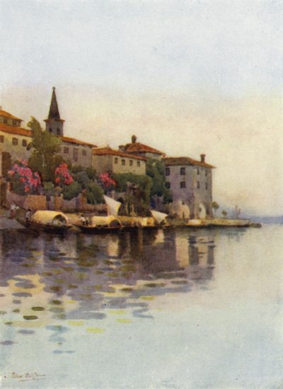 Šedé ráno, Lago Maggiore (barevné lito) od Ella Du Cane