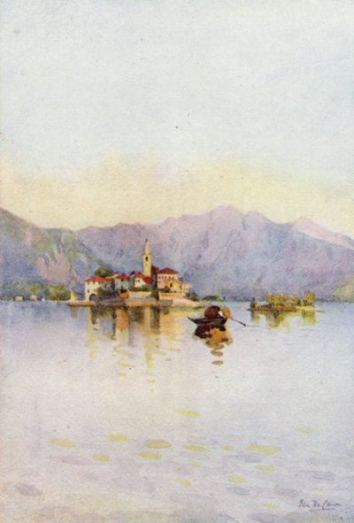 Isola Pescatori a Sasso di Ferro, jezero Maggiore (barva litho) od Ella Du Cane