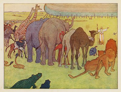 Noemova archa: Sestavení zvířat (barevná litografie) od Elmer Boyd Smith