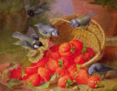 Zátiší s jahodami a bluetits od Eloise Harriet Stannard
