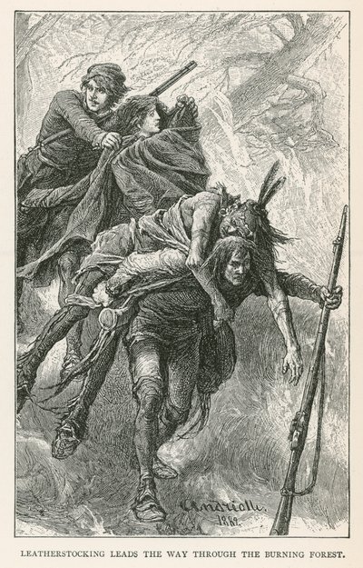 Kožená punčocha vede cestu hořícím lesem (rytina) od Elviro Michael Andriolli