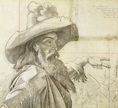 Detail karikatury k nástěnné malbě Na západ od říše... od Emanuel Gottlieb Leutze