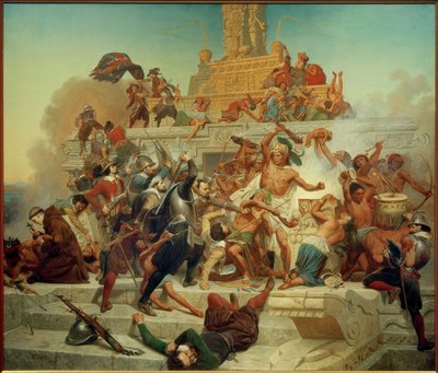 Dobytí velkého Teocalliho Cortézem / Gem. E. Leutze od Emanuel Gottlieb Leutze