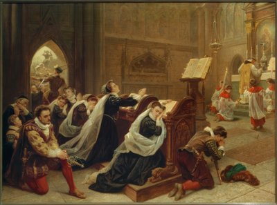 Maria Stuartová… poslech první mše / Gem. Emanuel Leutze od Emanuel Gottlieb Leutze