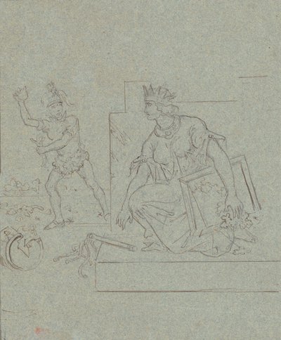 Political Cartoon on American Civil War, c.1860 (pero, inkoust a grafit na šedém položeném papíře od Emanuel Gottlieb Leutze