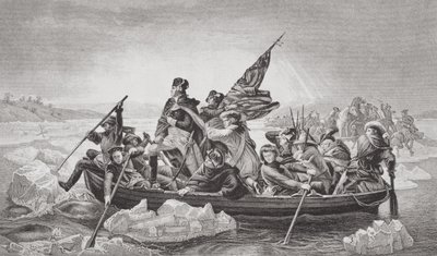 Washington překračující Delaware poblíž Trentonu, New Jersey, Vánoce 1776, z „Ilustrace anglické a skotské historie“ svazek II od Emanuel Gottlieb Leutze