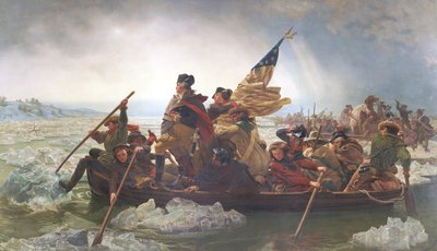 Washington Crossing the Delaware; Vánoce 1776; konec 19. století (oleograf) od Emanuel Gottlieb after Leutze