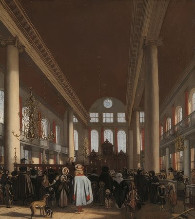 Interiér portugalské synagogy v Amsterdamu. 1680 od Emanuel de Witte