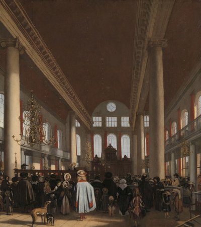 Interiér portugalské synagogy v Amsterdamu od Emanuel de Witte