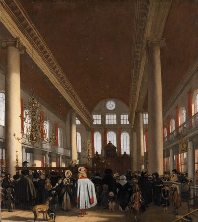 Interiér portugalské synagogy v Amsterdamu od Emanuel de Witte