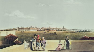 Celkový pohled na Buenos Aires z Plaza del Toros, z malebných ilustrací Buenos Aires a Montevidea, 1820 od Emeric Essex after Vidal