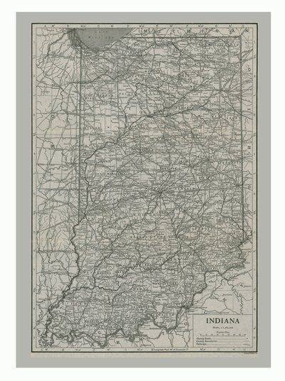 Mapa Indiany, USA, c1900 od Emery Walker