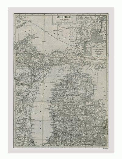 Mapa Michiganu, USA, c1900. od Emery Walker