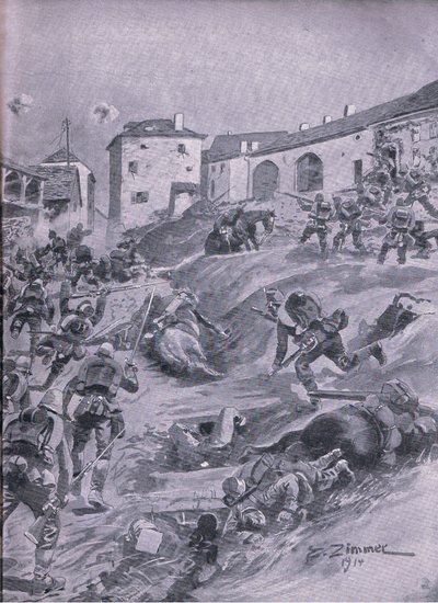 Aschaffenberg 2. bavorský lovecký prapor v Lagarde srpen 1914, z hospody Ilustrovaná historie světové války 1914-1915. od Union Berlagsefellfchaft od Emil (after) Limmer