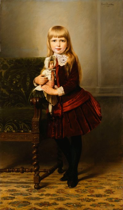 Portrét mladé dívky držící panenku, 1887 od Emil Brack