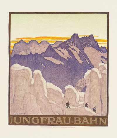 Jungfrau-Bahn, plakát inzerující horskou železnici Jungfrau (barevné lito) od Emil Cardinaux