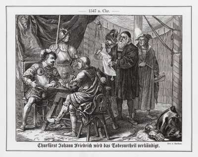 Jan Fridrich I., saský kurfiřt, při přebírání rozsudku smrti od Emil Eugen Sachsse