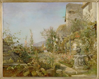 Blumengarten in Weissenkirchen - Zahrada s květinami ve Weissenkirchenu ... (olej na dřevě) od Emil Jakob Schindler