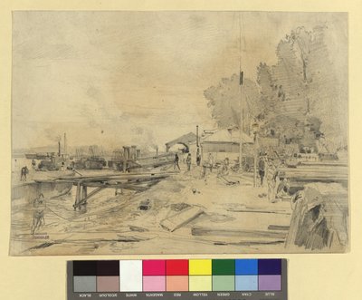 Dampfschiffstation an der Donau bei Kaisermühlen od Emil Jakob Schindler