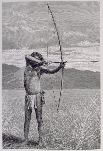 Veddah z Cejlonu střílející z luku, z knihy "Dějiny lidstva", III. díl, autor Prof. Friedrich Ratzel, 1898. od Emil Schmidt