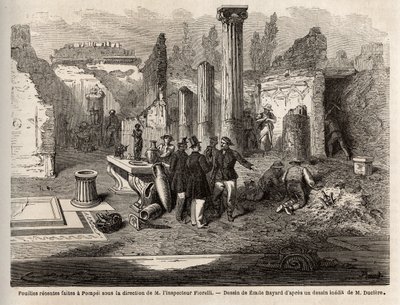 Výkop Pompejí, pod vedením inspektora Fiorelliho, ilustrace z „Pompei et les Pompeiens“, od Edouarda Chartona od Emile Antoine (after) Bayard