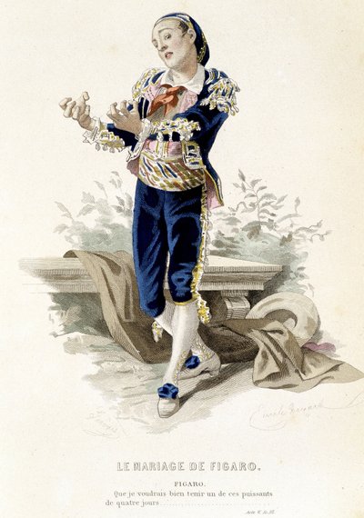 Figaro v „“ Figarově svatbě““ - v „“ Kompletní díla Beaumarchais“, kresby Emile Bayard, ed. Laplace Sanchez & cie, Paříž od Emile Antoine Bayard