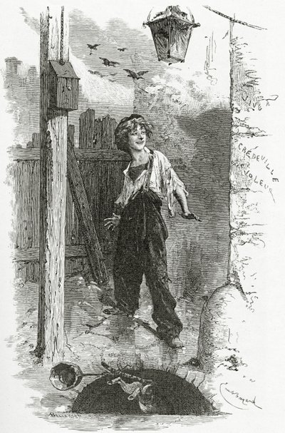 Gavroche, 19. století (č. rytina) od Emile Antoine Bayard