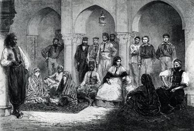 Slečna Tinne se svým domácím personálem, Alžír, ilustrace z „Le Tour du Monde“, 1871 od Emile Antoine Bayard
