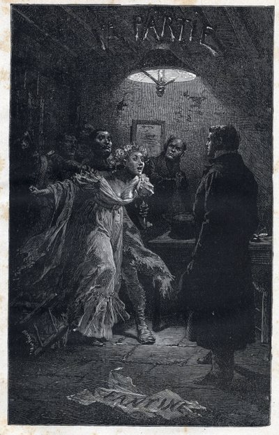 Monsieur Madeleine přichází na pomoc Fantine v době jeho zatčení Javertem - Ilustrace Emile Bayard (1837-1891) pro „“ Les mizerables – Premiere party: Fantine“ od Victora Huga (1802-1885) 1862 od Emile Antoine Bayard