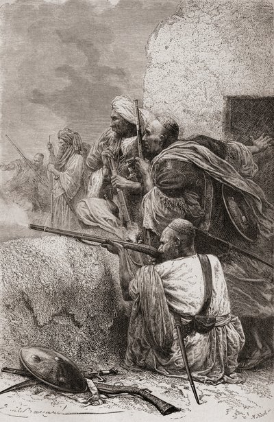 Severoafghánští rebelové bojující proti Britům v horách Hazara, Pákistán, během britské nadvlády, 1878 od Emile Antoine Bayard