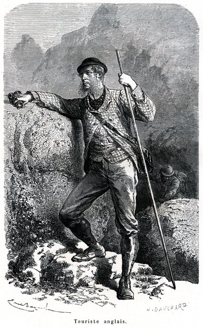 Portrét anglického turisty od Emila Bayarda - turistika v 19. století - ilustrace knihy "" Maurové a charaktery národů ", vydání 1884 - od Emile Antoine Bayard
