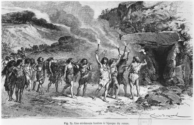 Prehistorický pohřební rituál, ilustrace z „L